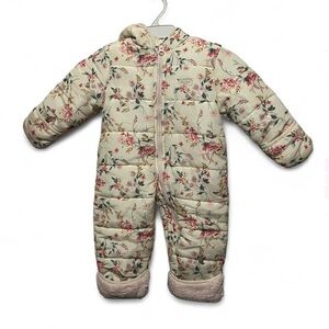 OshKosh B'gosh Baby Girl 12M Floral Puffer Snowsuit Bunting Pink Sherpa Hooded